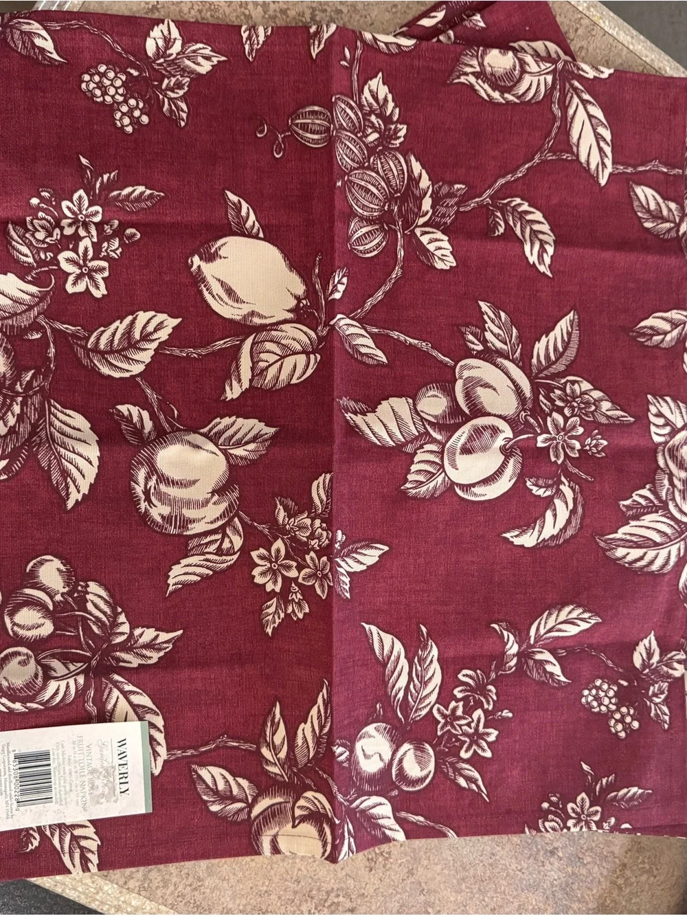 Waverly Burgundy Vintage Rose Toile Cotton Napkins - Set of 5